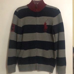 🔥Gray and Blue stripe Polo zip up sweater🔥